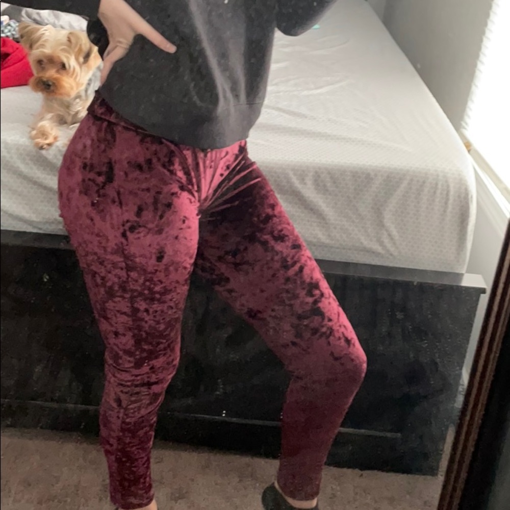 Velvet wine red pants